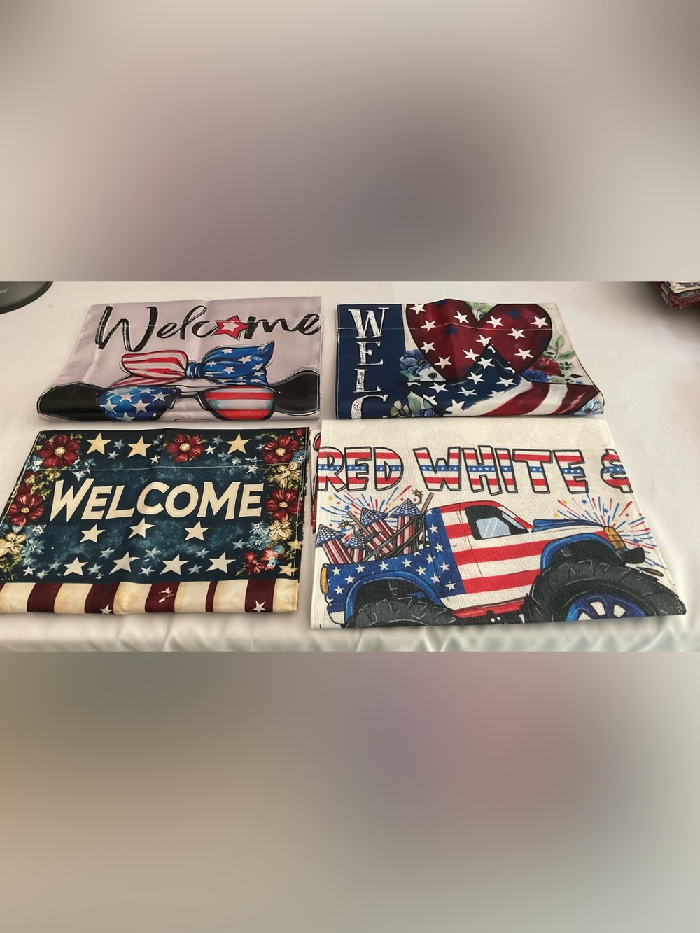 Set of 4 Patriotic Red White & Blue Garden Flag
